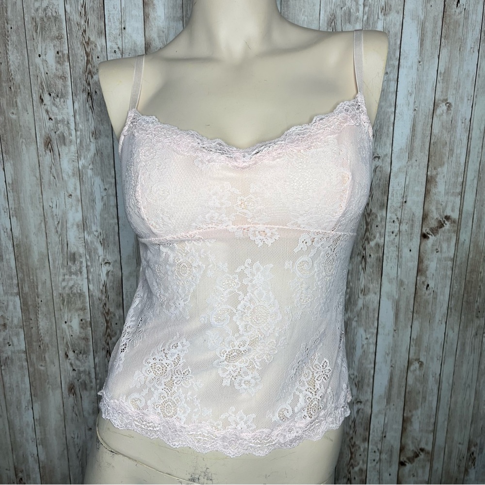 Frederick’s of Hollywood Pastel Pink Stretch Lace Camisole Size Medium